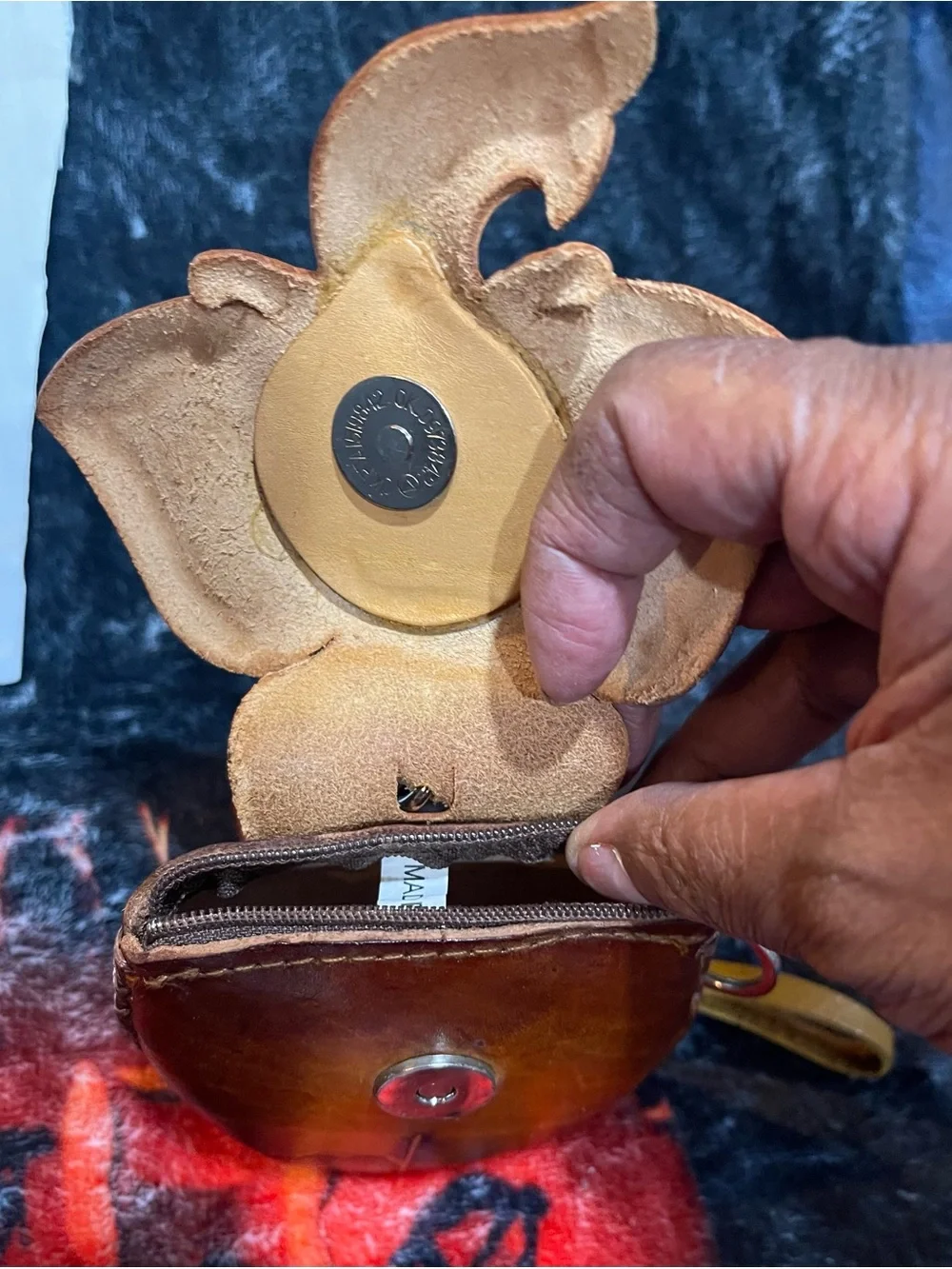 Elephant Genuine Leather Coin Purse Keychain in Warm Brown
